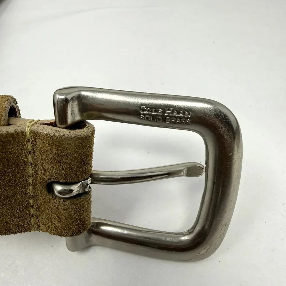 Cole Haan England Suede Leather Belt Tan Solid Brass Buckle 34 NWOT Rare